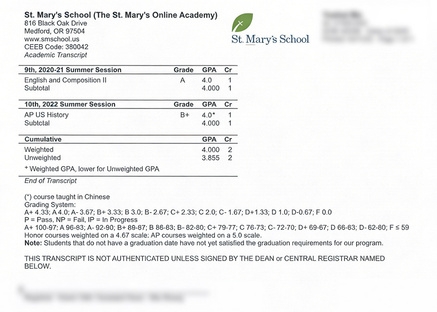 Official Transcript Record